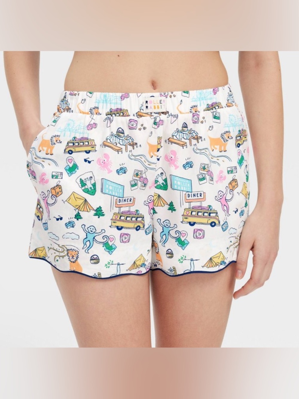 Roller Rabbit x Target Women's Roadtrip Poplin Boxer Shorts Blue/Yellow/Pink